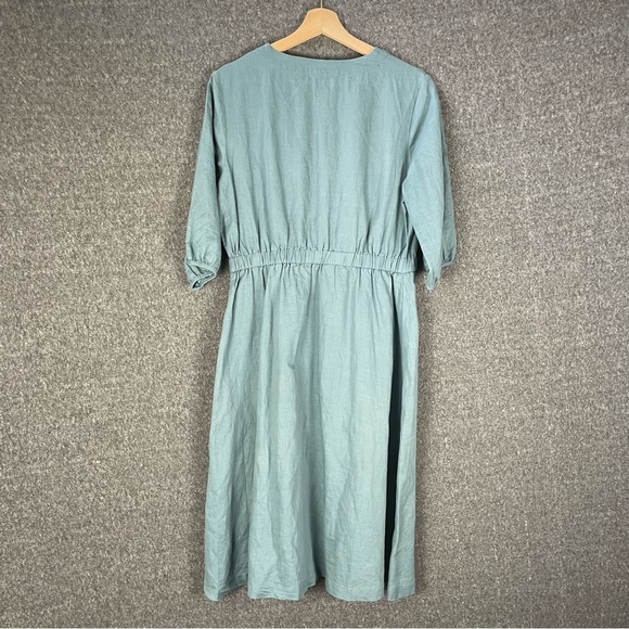 Grae Cove Women’s Small Linen Blend Woven Midi Dress Button Down Peasant Prairie - Picture 6 of 13